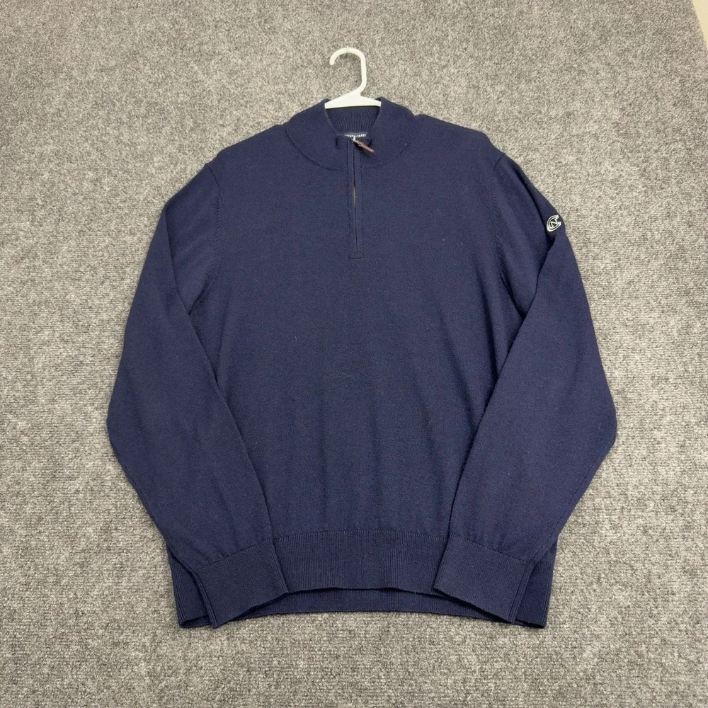 UNC Tar Heels Fairway & Greene Sweater Mens M Navy Merino Wool Quarter Zip Golf